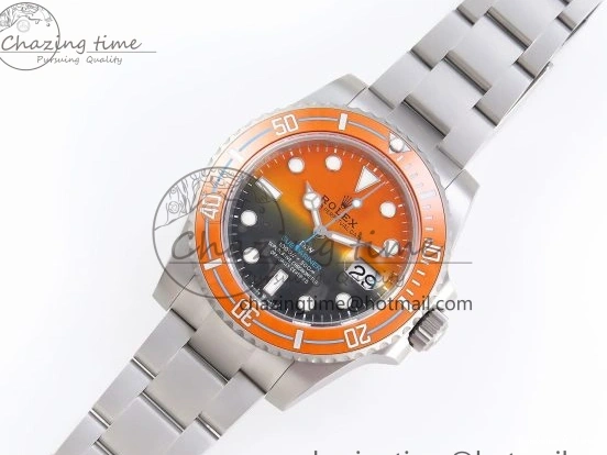 0225 ZeroBulk SUBMARINER DIW SANDBLASTED VSF 1:1 BEST EDITION ORANGE CERAMIC BEZEL ORANGE BLACK DIAL ON SS BRACELET VS 1765